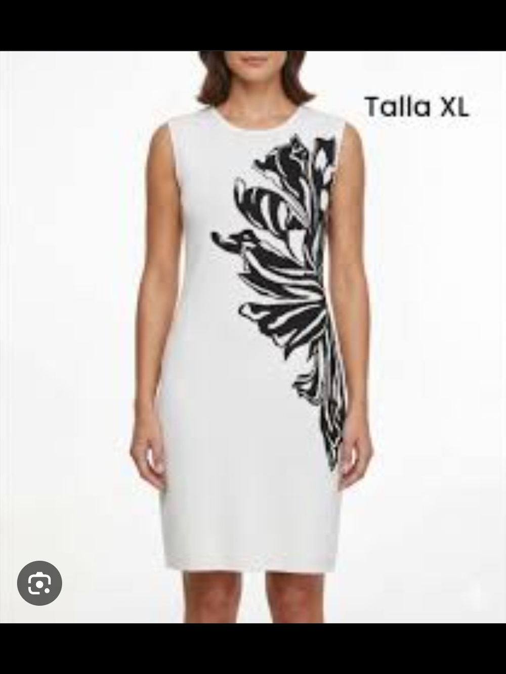 Calvin Klein White Sleeveless Midi Dress with Black Floral Detail